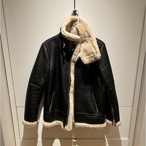 Zara leather faux fur bomber jacket